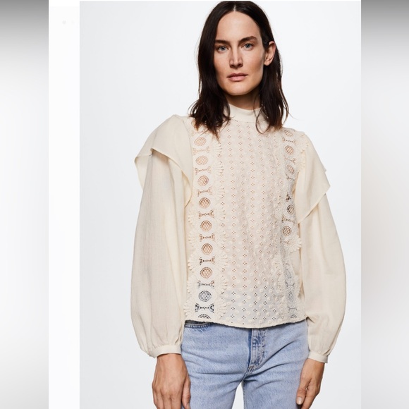 Mango Embroidered Panel Blouse - New With Tags - Picture 4 of 16